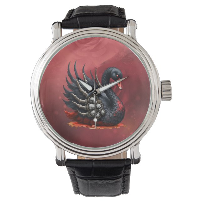 Reloj De Pulsera Dark Swan of Bones – Gothic Elegance  (Anverso)