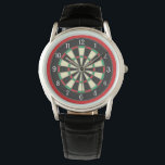 Reloj De Pulsera Dart Board Sporty Style<br><div class="desc">Este reloj presenta un diseño genial para los que les gusta jugar a los dardos,  y cuenta con un gráfico de dardos rodeado por un borde rojo brillante.</div>
