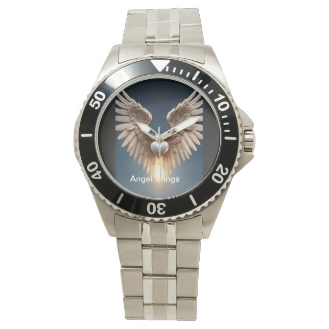 Reloj de pulsera de acero inoxidable Angel Wings (Anverso)