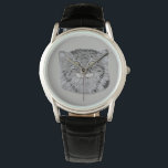 Reloj de pulsera de animales salvajes del gato de<br><div class="desc">Este rostro de este reloj presenta un fondo gris y un ilustracion de dibujo a mano de un gato de Pallas tibetano. Hace un regalo único para cualquiera que ame los animales salvajes. El gato tibetano de Pallas fue nombrado en honor de Peter Simon Pallas y es un gato salvaje...</div>