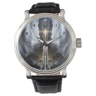 Reloj de pulsera de arte fractal Cruz de ala de án