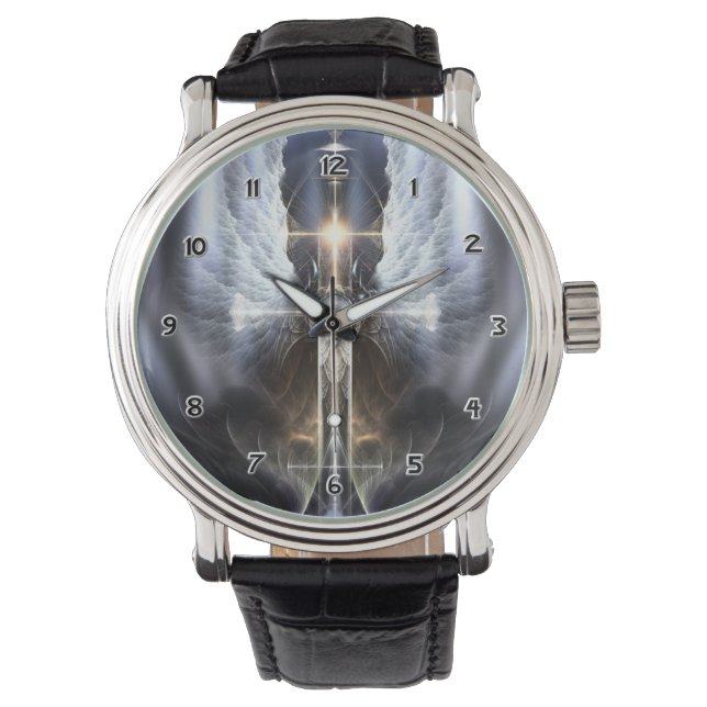 Reloj de pulsera de arte fractal Cruz de ala de án (Anverso)