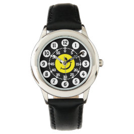 reloj de pulsera de cara negra, amarilla y blanca