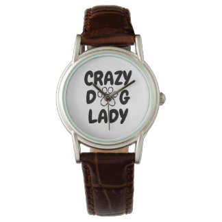 Reloj de pulsera de cuero Crazy Dog Lady - Elegant