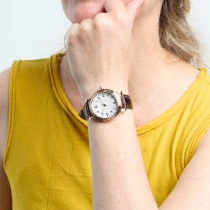 Reloj de pulsera de cuero marrón cuadrado para muj