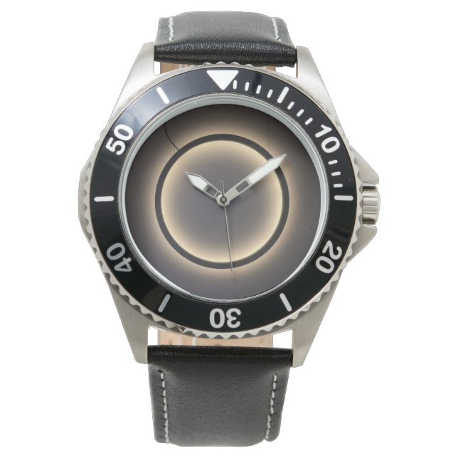 Reloj de pulsera de cuero negro y acero inoxidable (Anverso)