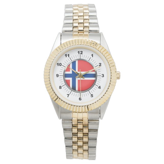 Reloj de pulsera de dos tonos con bandera de Norue (Anverso)
