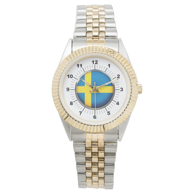 Reloj de pulsera de dos tonos con bandera de Sueci (Anverso)