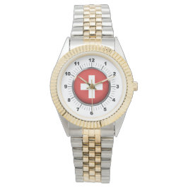 Reloj de pulsera de dos tonos con bandera de Suiza
