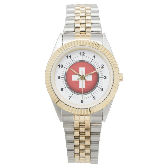 Reloj de pulsera de dos tonos con bandera de Suiza (Anverso)