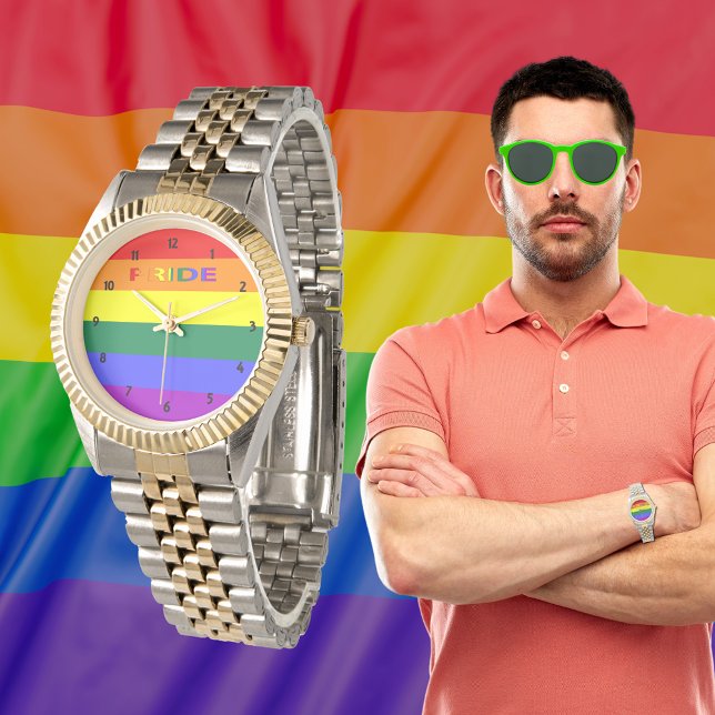 Reloj de pulsera de dos tonos con la bandera del o (LGBT Rainbow Pride Flag Two-Tone Bracelet Watch)