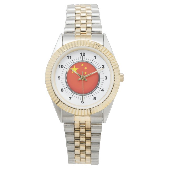 Reloj de pulsera de dos tonos de la bandera china  (Anverso)