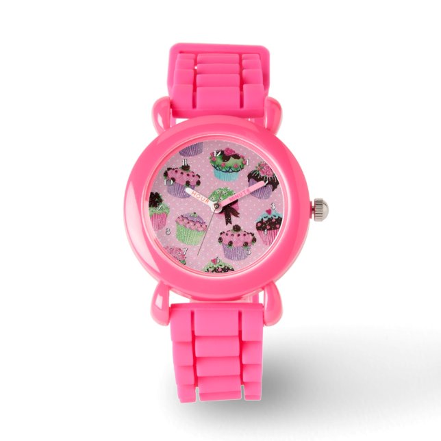 Reloj de pulsera de dot de polka rosado (Anverso)