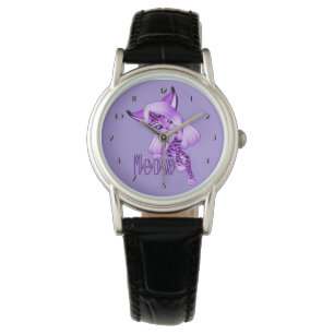 Reloj de pulsera de gato de tigre de púrpura suave