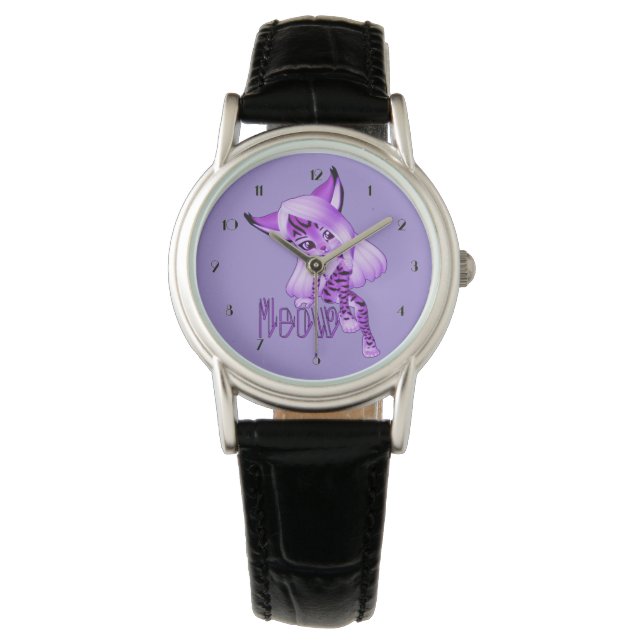 Reloj de pulsera de gato de tigre de púrpura suave (Anverso)