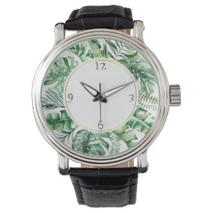Reloj de pulsera de hoja de monstera tropical para
