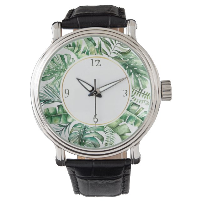 Reloj de pulsera de hoja de monstera tropical para (Anverso)
