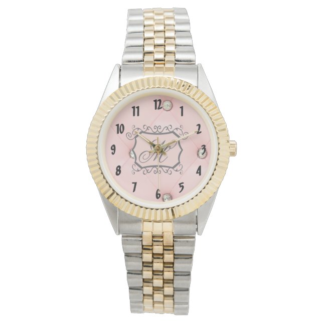 Reloj de pulsera de monograma rosado rosado con ho (Anverso)