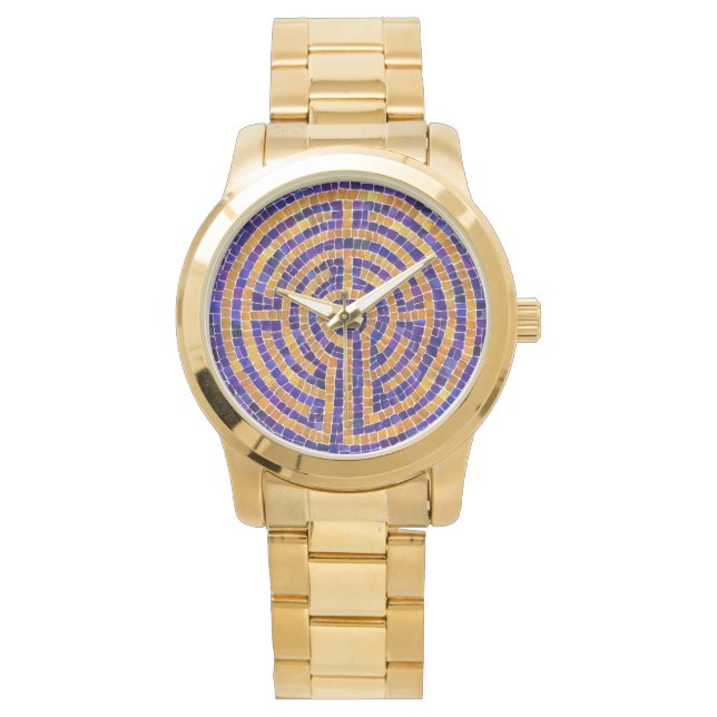 Reloj de pulsera de oro de tamaño grande con mosai (Anverso)