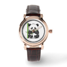Reloj de pulsera de panda lindo comiendo bambú