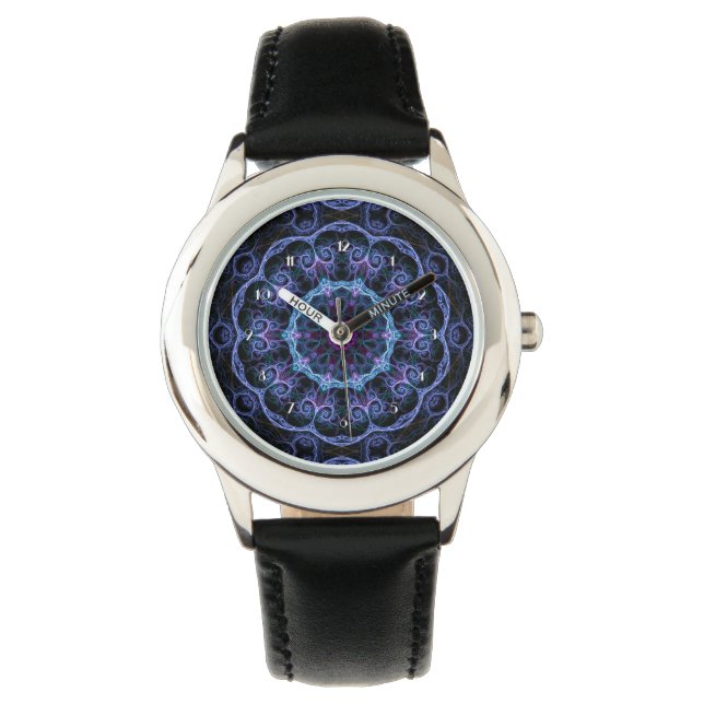 Reloj de pulsera de patrones florales azul y rosa (Anverso)