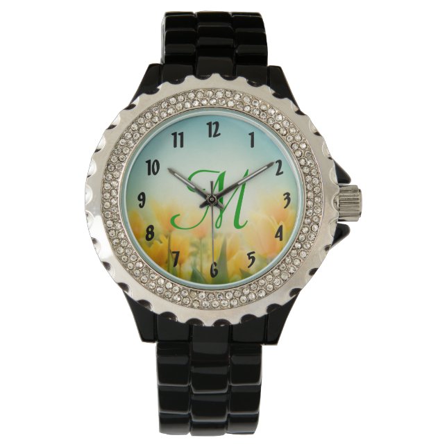 Reloj de pulsera de tulipanes amarillos besados po (Anverso)
