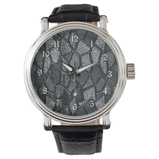 Reloj de pulsera de vidrio oscuro de mosaico gris (Anverso)