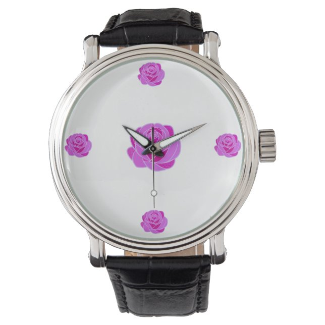 Reloj de pulsera de vidrio teñido de rosa rosa ele (Anverso)