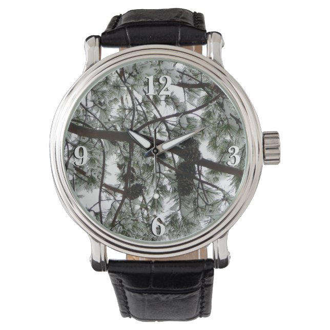 Reloj De Pulsera Debajo de la foto del invierno de un pino cubierto (Anverso)