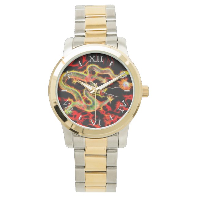 Reloj De Pulsera Decoración de Dragon Fire en Lucky Energy Dial (Anverso)