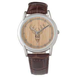 Reloj De Pulsera Decoración estilo de grano de madera Buck Deer Hea