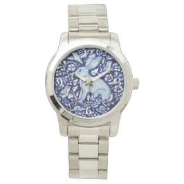 Reloj De Pulsera Dedham Cobalt Blue Rabbit Bird Floral Watch