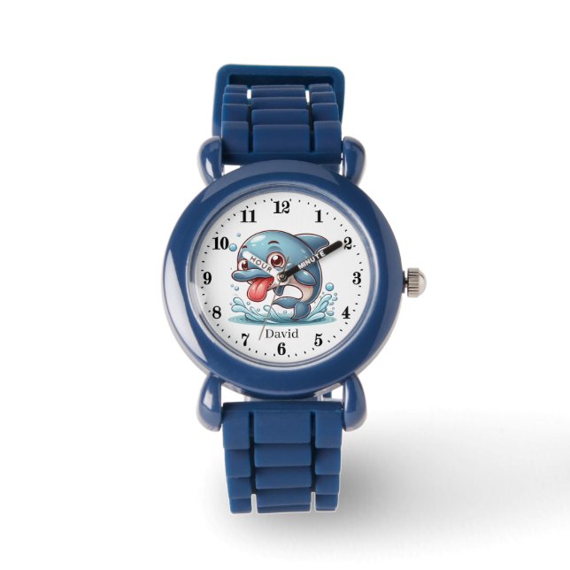 Reloj De Pulsera Dedo niños delfín añadir nombre unisex (Anverso)