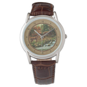 Reloj De Pulsera Deer and Stream Waterfall Tan