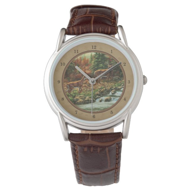 Reloj De Pulsera Deer and Stream Waterfall Tan (Anverso)