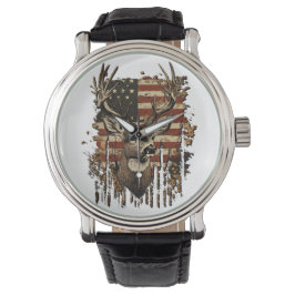 Reloj De Pulsera Deer, Buck Season USA Flag