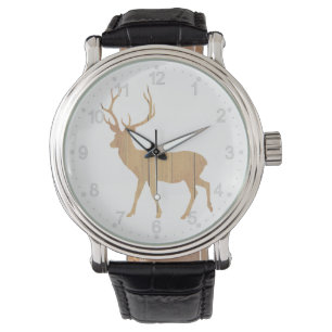 Reloj De Pulsera Deer sobre fondo retro de madera