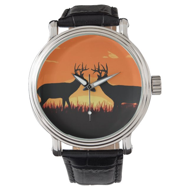 Reloj De Pulsera Deer Whitetail Sunset (Anverso)