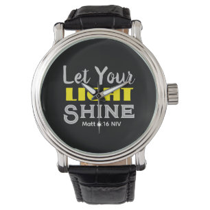 Reloj De Pulsera Deja que tu luz brille Versículo Bíblico Negro y A