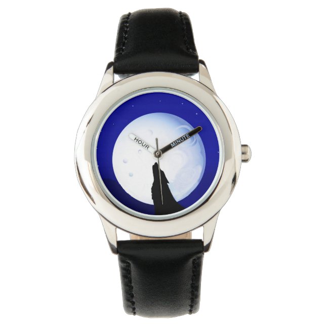 Reloj de pulsera del lobo aullando a la luna (Anverso)