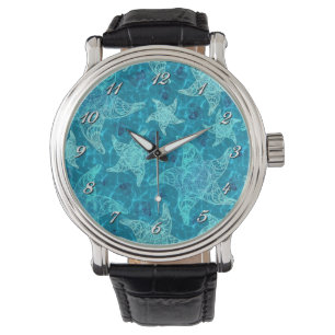 Reloj de pulsera del patrón de pez estrella azul A