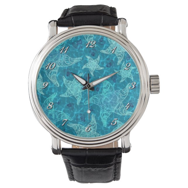 Reloj de pulsera del patrón de pez estrella azul A (Anverso)