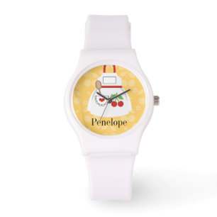 Reloj De Pulsera Delantal amarillo lindo personalizado de la cocina