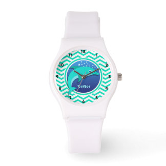 Reloj De Pulsera Delfín; Aqua Green Chevron