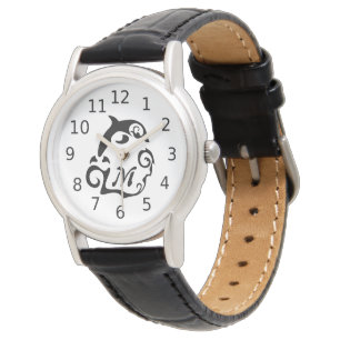 Reloj De Pulsera Delfín de silueta en un monograma de la ola del ma