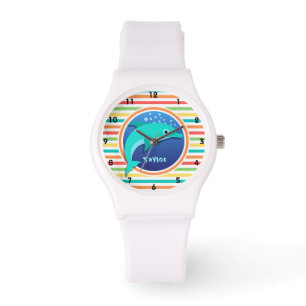 Reloj De Pulsera Delfín; franjas de arcoiris brillantes