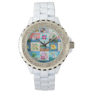 Reloj De Pulsera Delfines Tropicales Flores Playa Hawái Watch