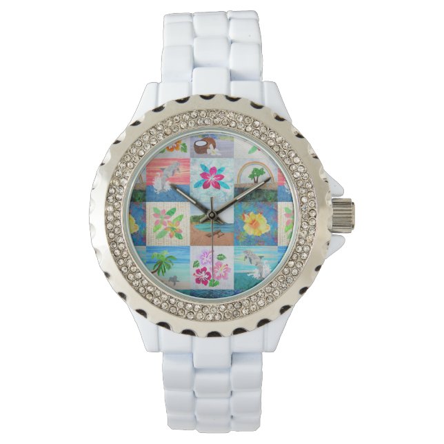 Reloj De Pulsera Delfines Tropicales Flores Playa Hawái Watch (Anverso)