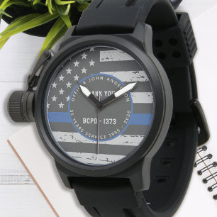 Reloj De Pulsera Delgada Línea Azul Gracias Policía De Regalos De J