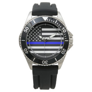 Reloj De Pulsera Delgado gráfico de la Línea Azul en una bandera es